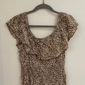 Old Navy Brown and White Patterned Dress